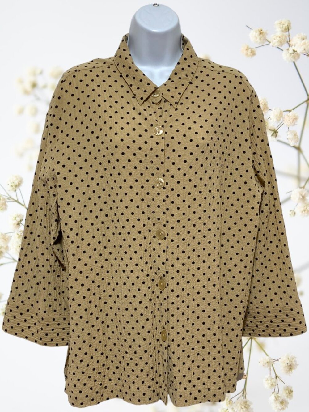 White Stag-Women's XL Polka Dot Button Top Multi-Color Light Weight Collared